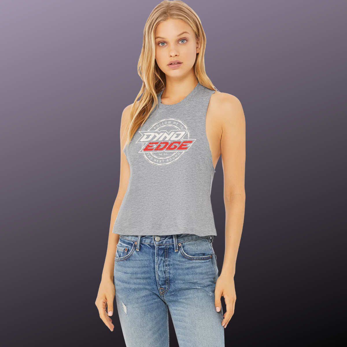 Follow Me to the Next Round Distressed, Relaxed, Cropped Tank