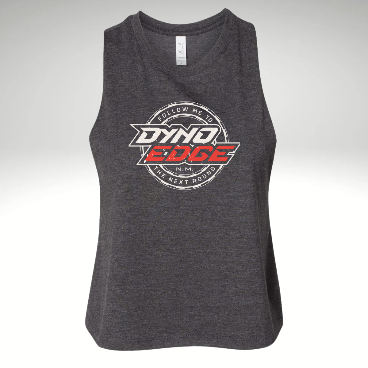 Follow Me to the Next Round Distressed, Relaxed, Cropped Tank