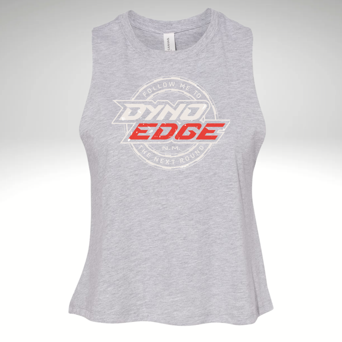 Follow Me to the Next Round Distressed, Relaxed, Cropped Tank