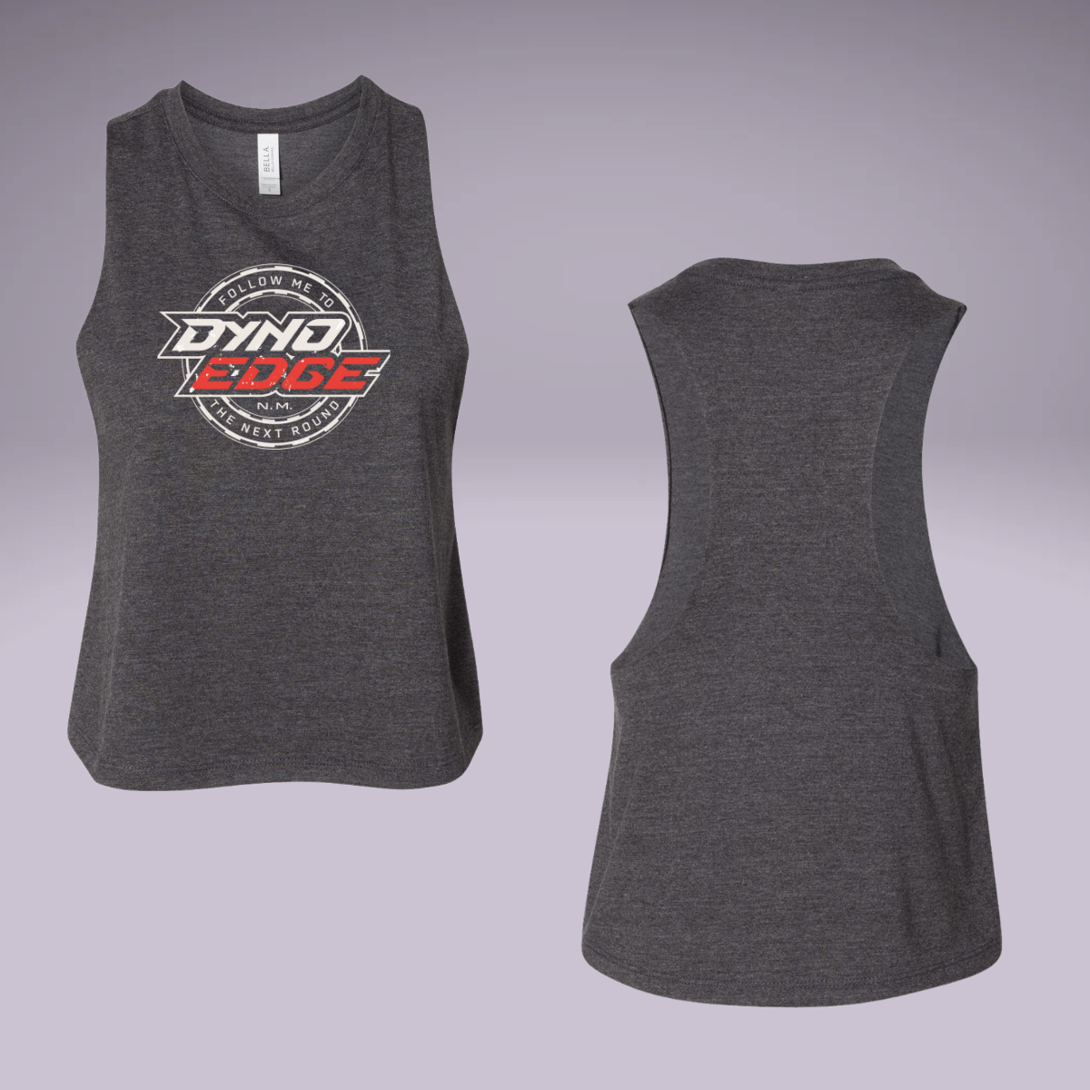Follow Me to the Next Round Distressed, Relaxed, Cropped Tank